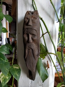 Old Man in the Woods wood carving;